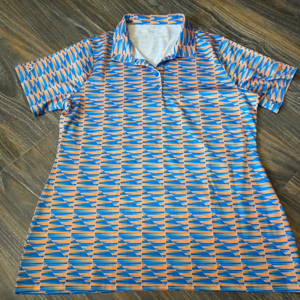 Antigua Womens Blue Orange Geometric Polo Shirt Lake Arbor Golf Club Size M